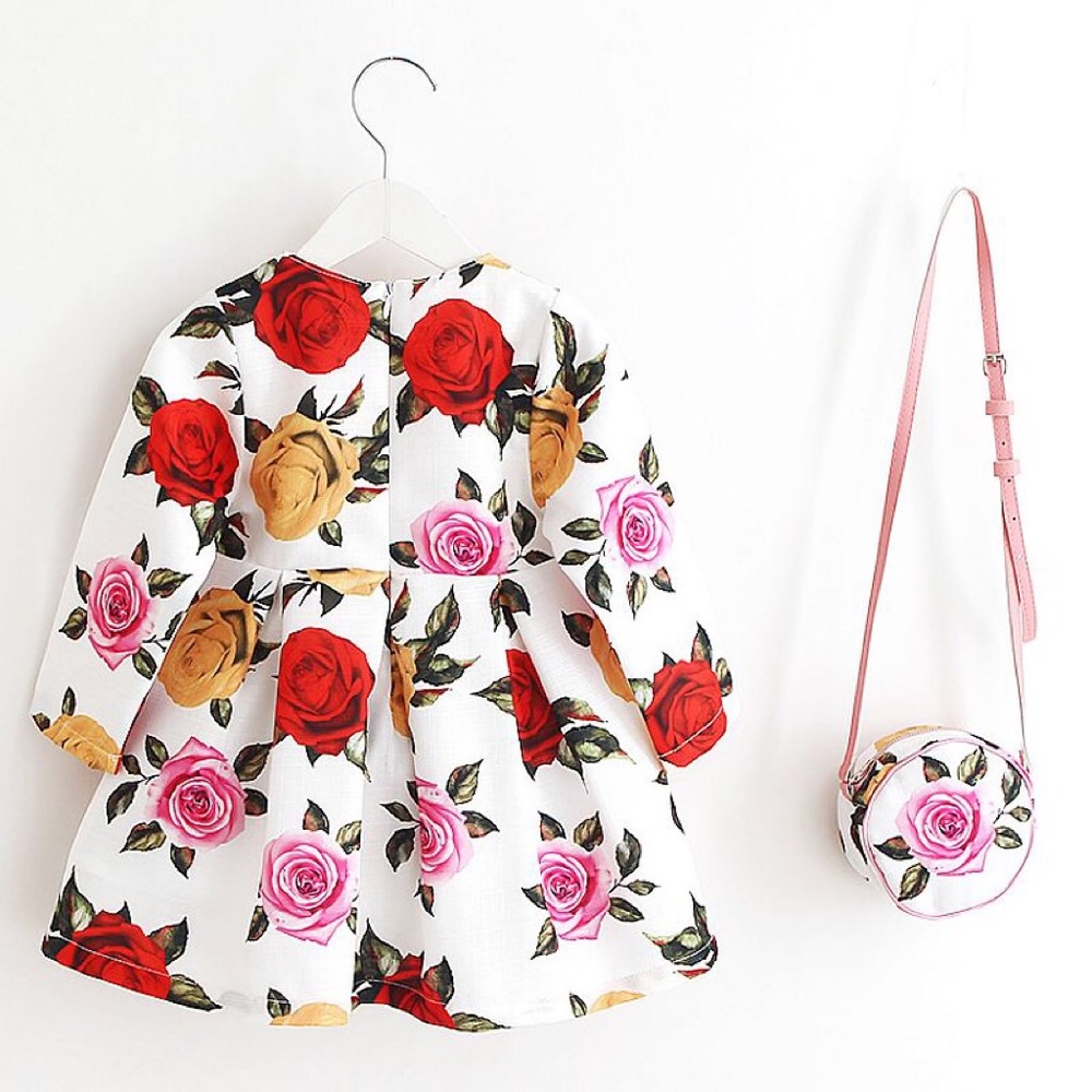 Baby toddler girl floral long sleeve dress bag set - Picture 2 of 2